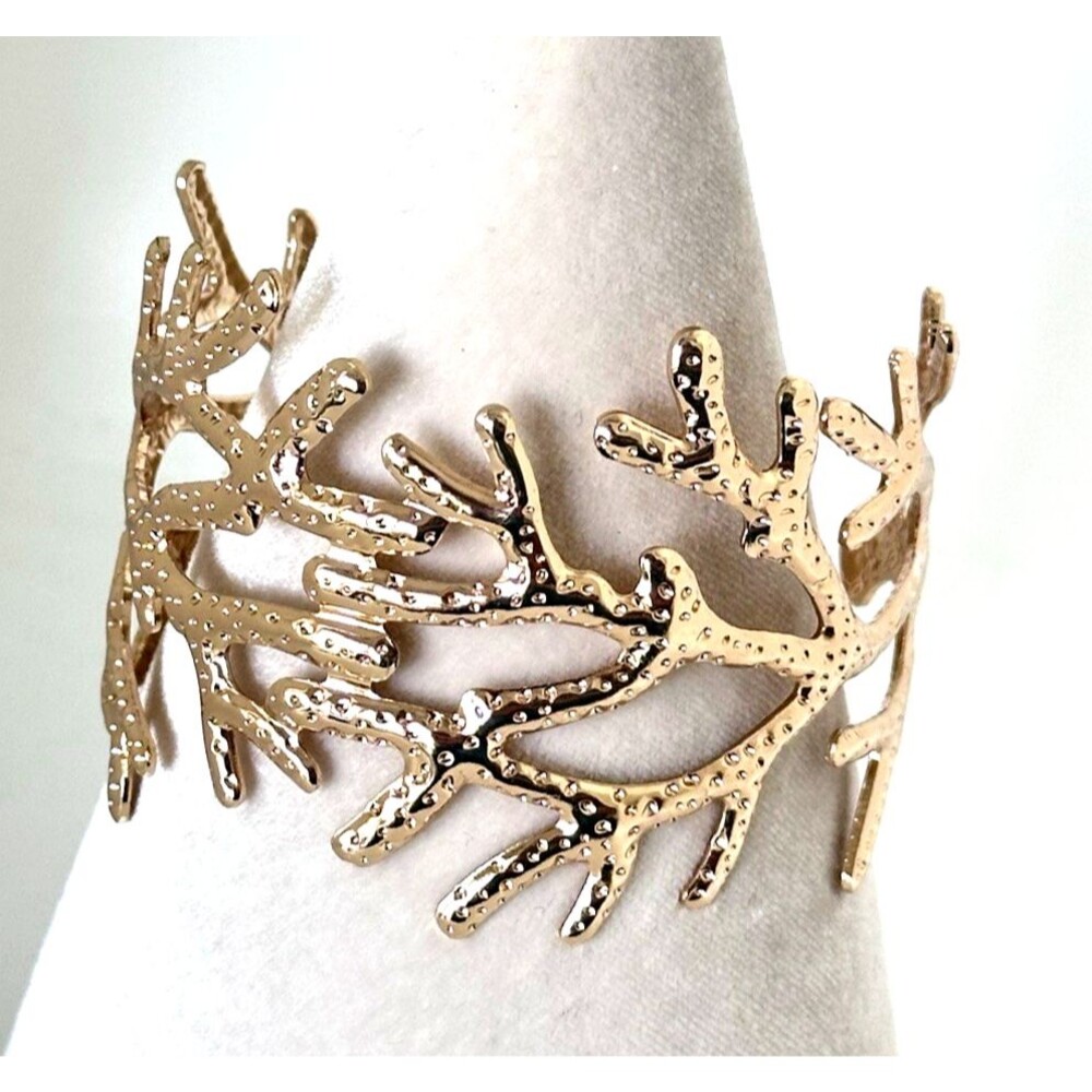 Gold Tone Coral Reef Statement Cuff Bracelet